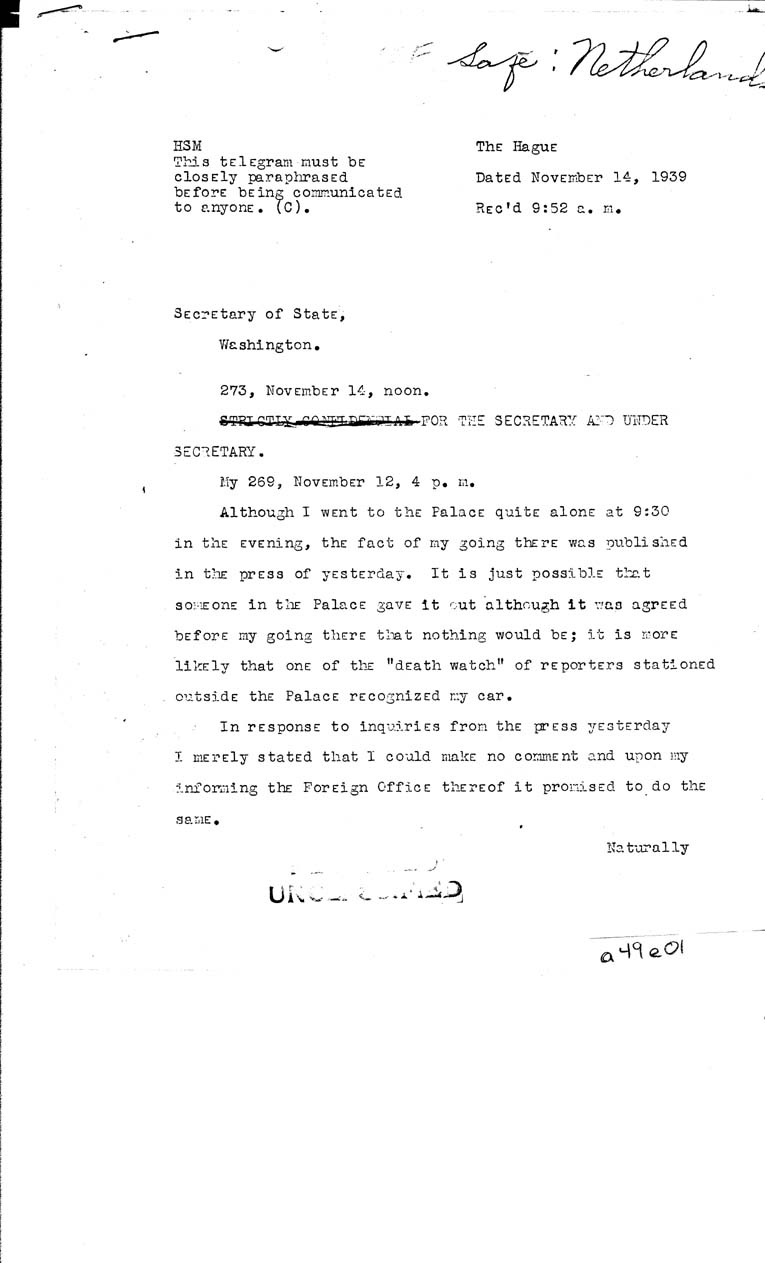 [a49e01.jpg] - Gordon-->Sec. of State-Nov 14, 1939