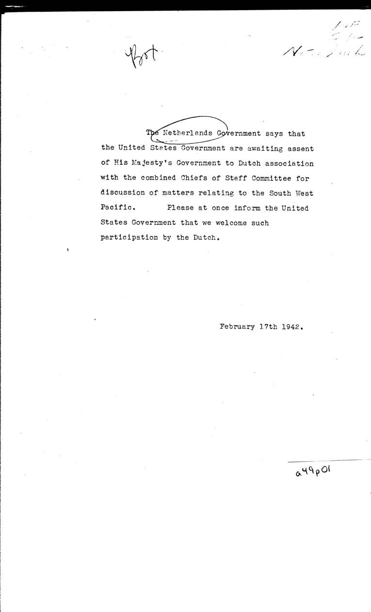 [a49p01.jpg] - Letter to US regarding the Netherlands-Feb 17, 1942