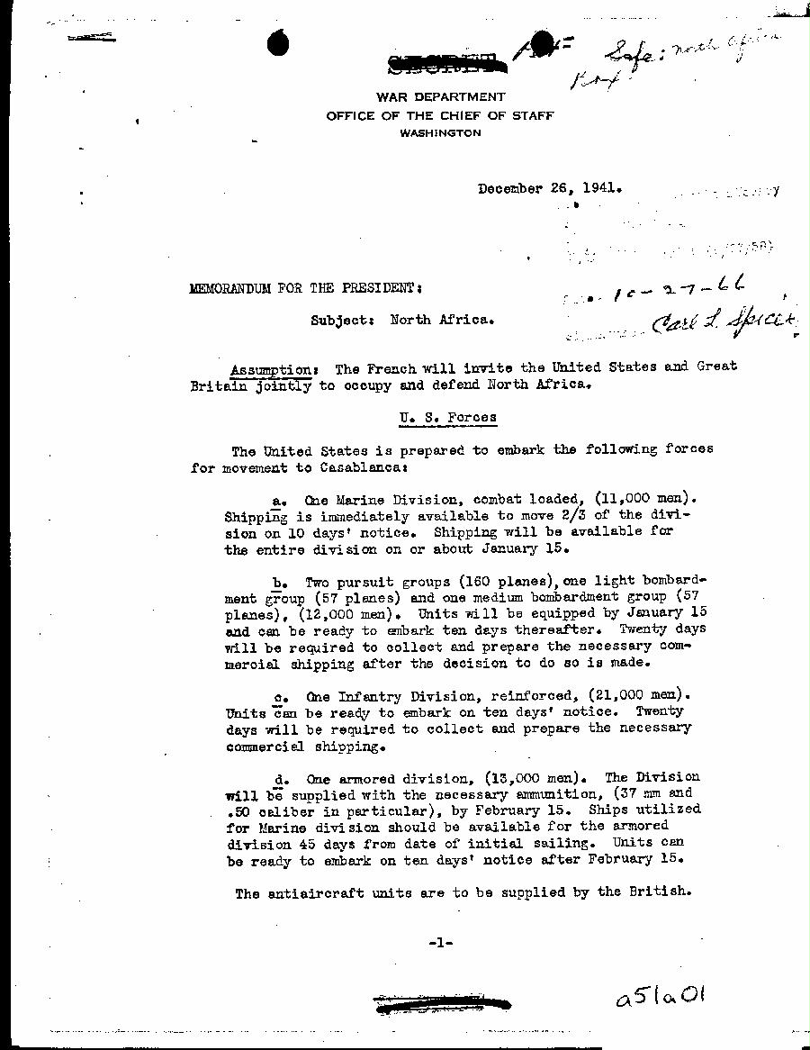 [a51a01.jpg] - Memorandum, G.C. Marshall-->President-Dec 26, 1941