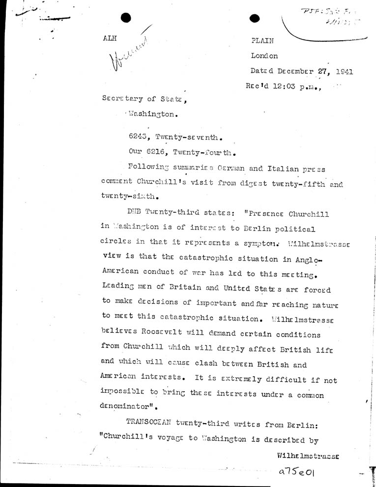 [a75e01.jpg] - Winant to Secreatry of State 12/27/41