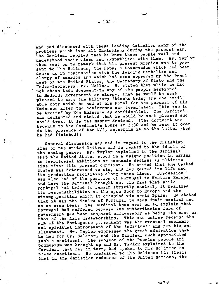 [a467ai03.jpg] - Brief Summary of Interview between the Cardinal Patriarch of Portugal, Taylor, Pope Pios XII, Bert Fish, and Lt. Col. Joseph Rodrigo, 10/3/42