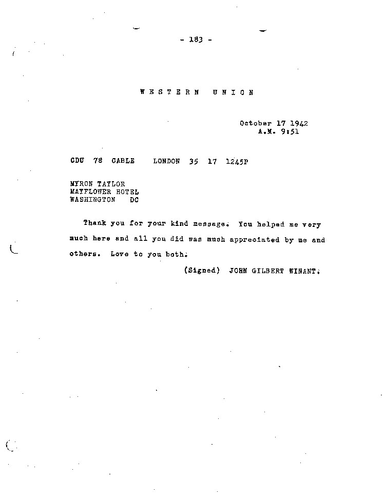 [a467cb01.jpg] - Western Union telegram Winant-->Taylor 10/17/42