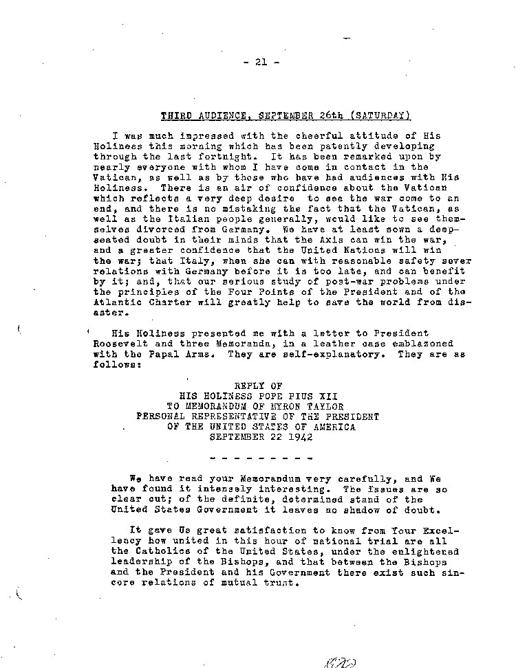 [a467g01.jpg] - Reply of Pope to Memorandum of Taylor 9/22/42