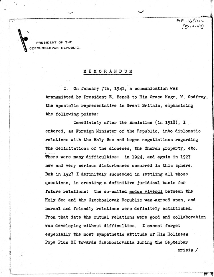[a468ah05.jpg] - Pres. Benes of Czechoslovak Repub. Memo 5/10/43