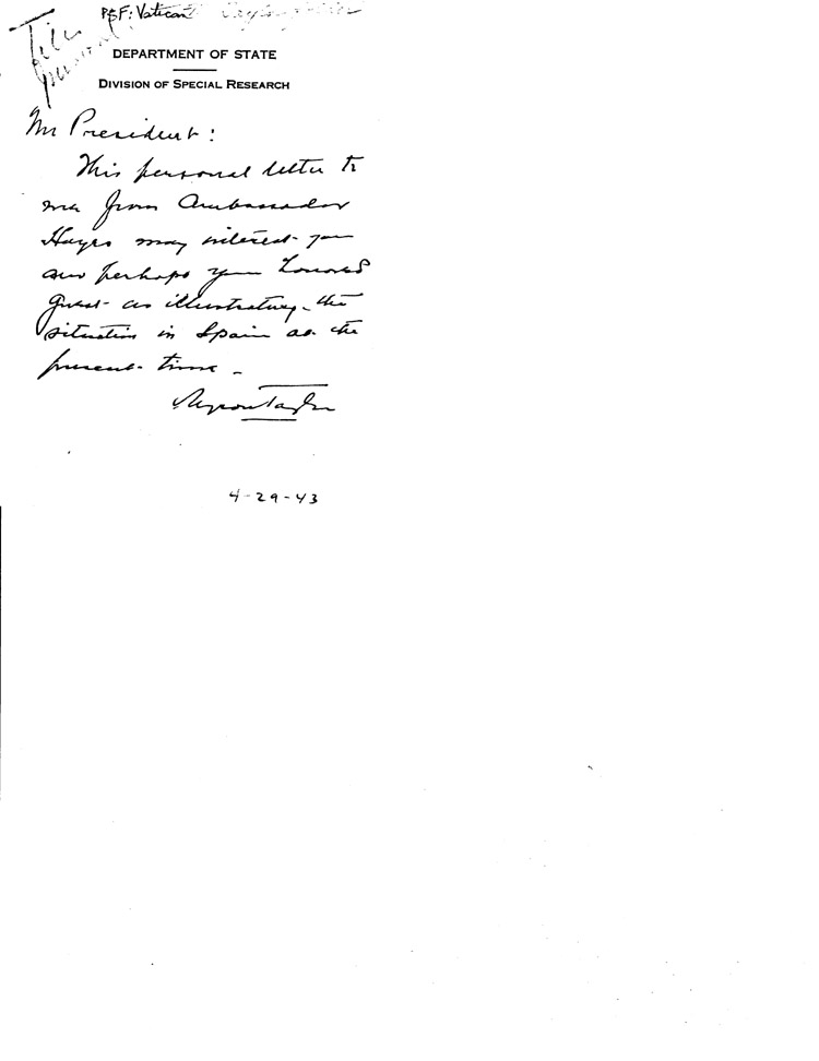 [a468e01.jpg] - Myron Taylor --> FDR 4/29/43