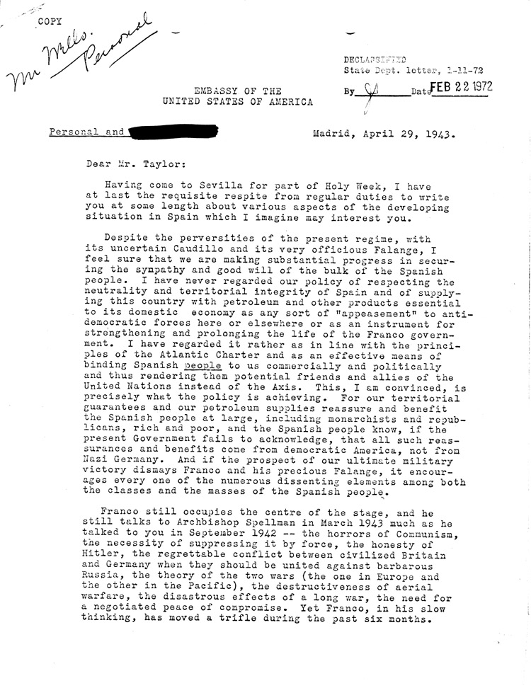 [a468e02.jpg] - Carlton J.H. Hayes --> Myron Taylor 4/29/43