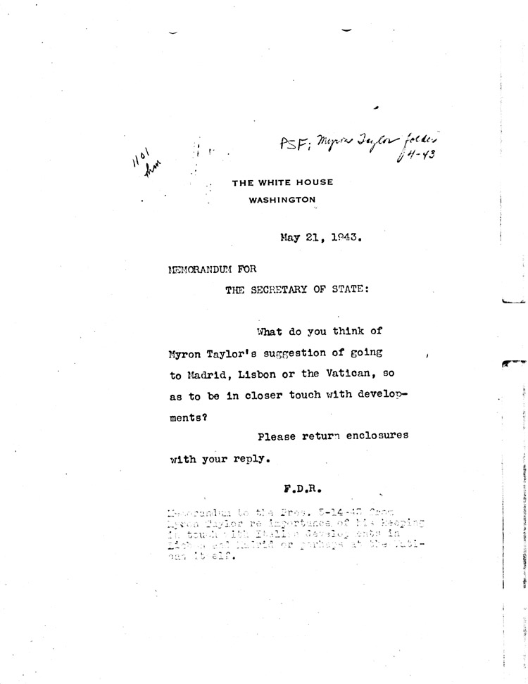 [a468g08.jpg] - Memorandum: FDR --> Secretary of State 5/21/43