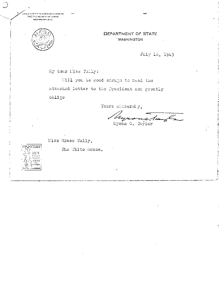[a468j03.jpg] - Myron Taylor --> Miss Grace Tully 6/16/43