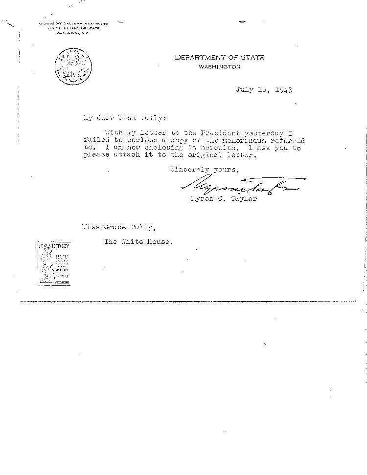 [a468j04.jpg] - Myron Taylor --> Miss Grace Tully 6/16/43