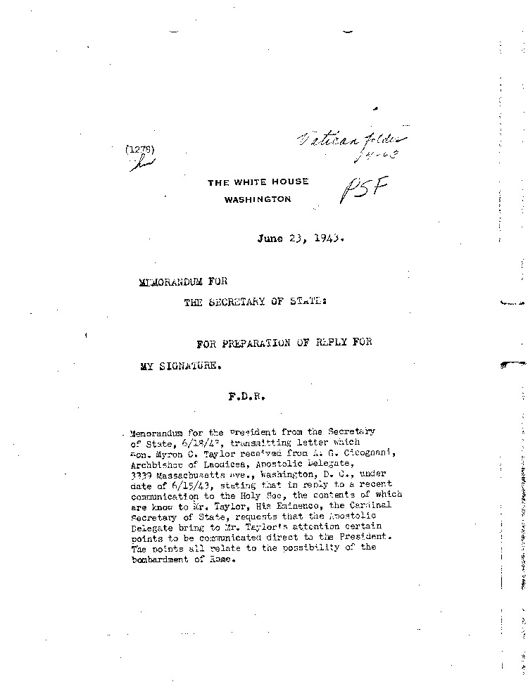 [a468k02.jpg] - Memorandum: FDR --> Secretary of State 6/23/43