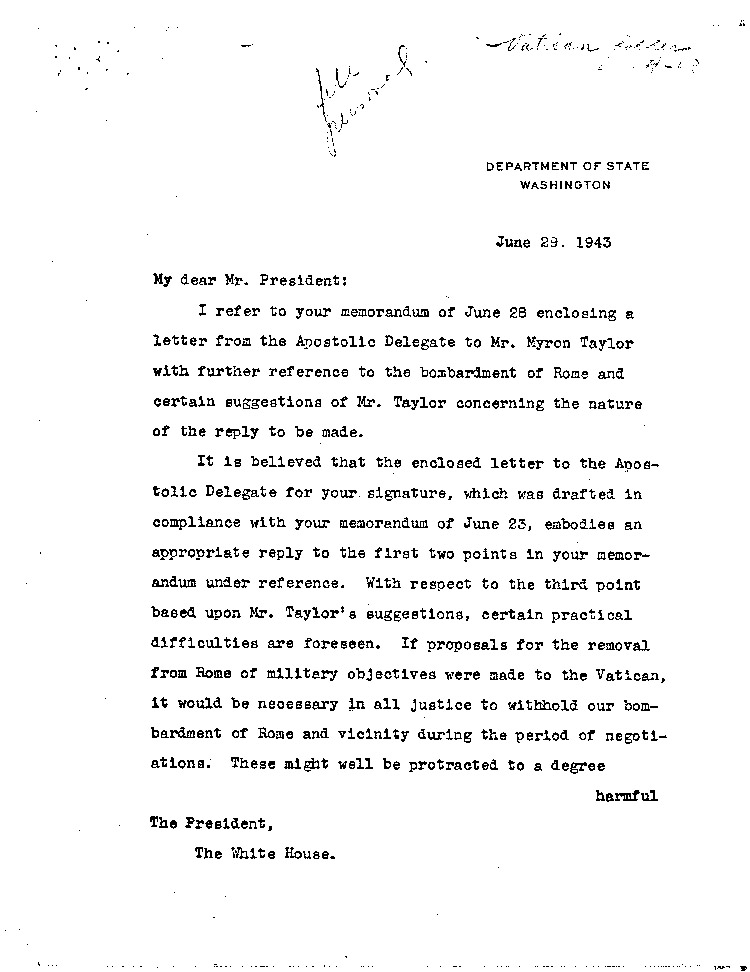 [a468k04.jpg] - Cordell Hull --> FDR 6/29/43