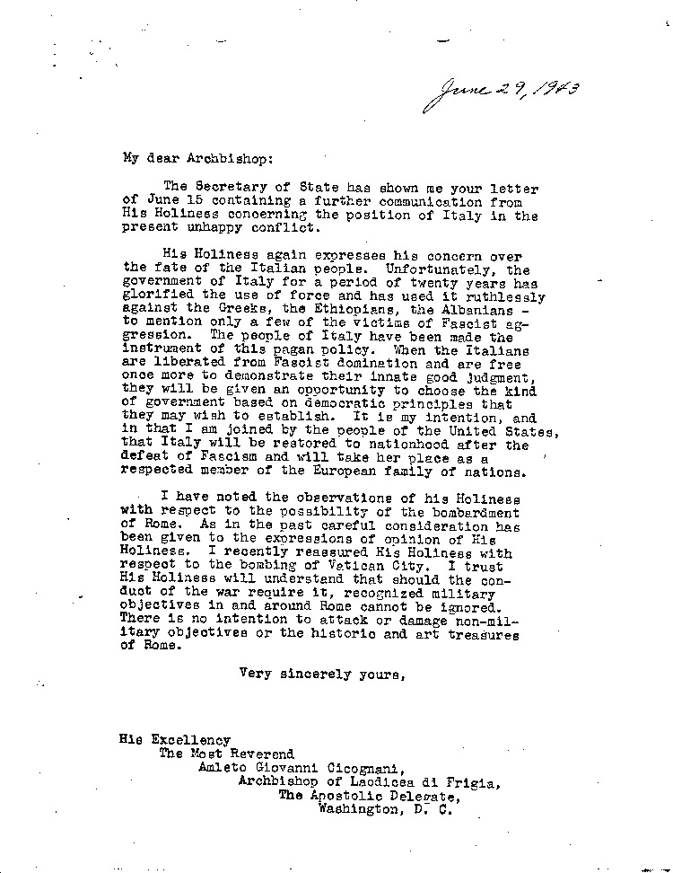 [a468k08.jpg] - Cicognani, Apostolic Delegate --> Archbishop  6/29/43