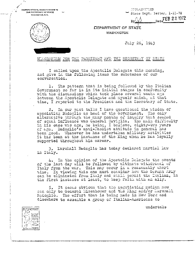 [a468t02.jpg] - Memorandum for the President and the Secretary of State  7/26/43