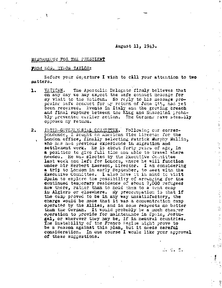 [a468w12.jpg] - Memorandum: Myron Taylor --> FDR 8/11/43