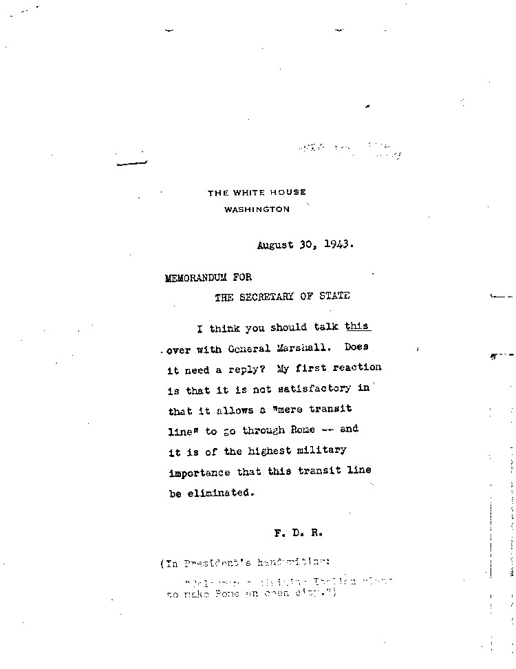 [a468z01.jpg] - Memorandum: FDR --> Secretary of State 8/30/43