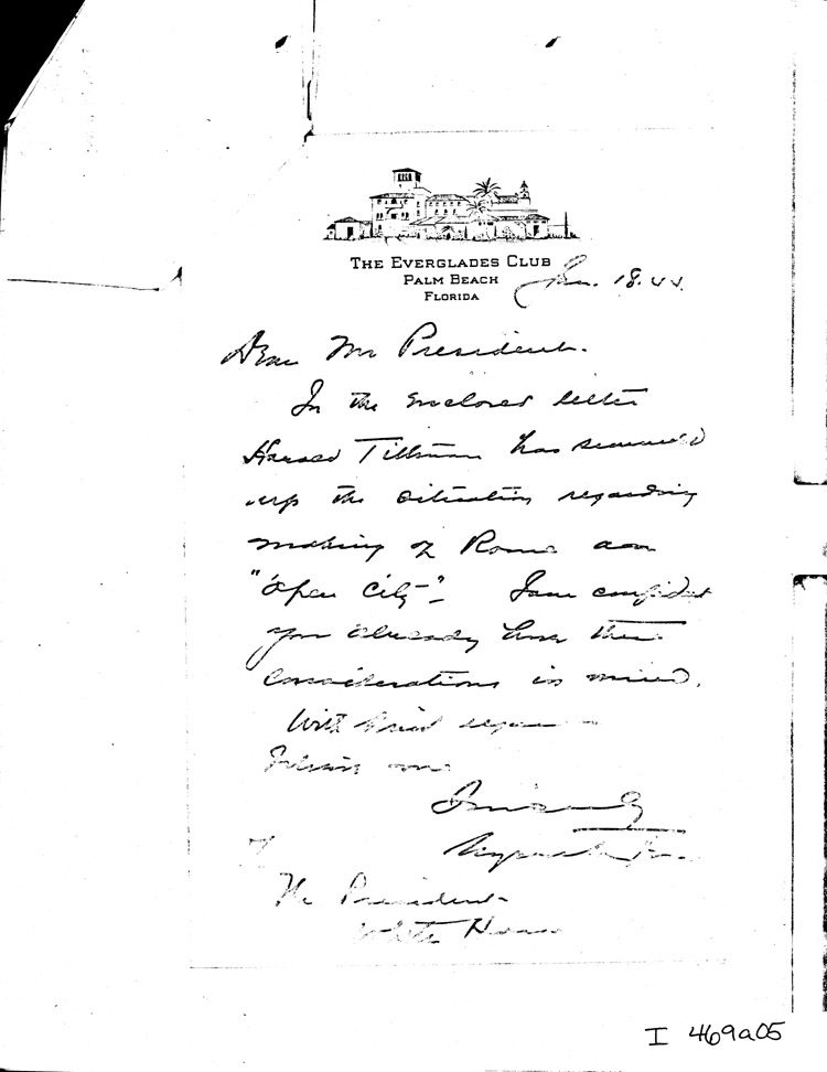 [a469a05.jpg] - Memo: Myron Taylor --> FDR 1/18/44