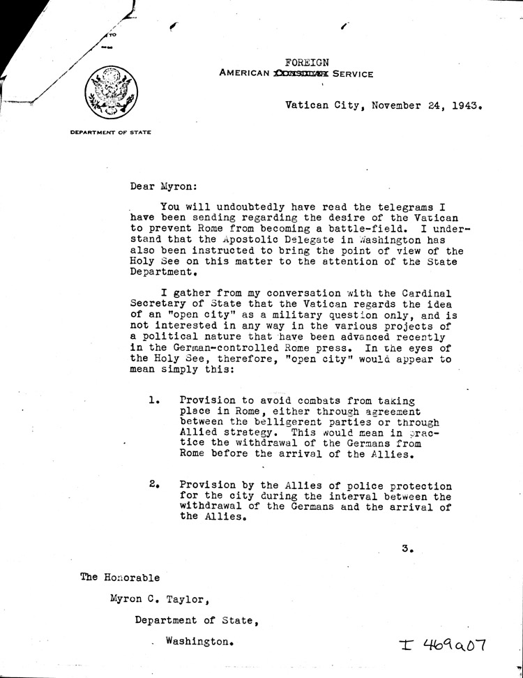 [a469a07.jpg] - Memo: Tittmann --> Myron Taylor 11/24/43