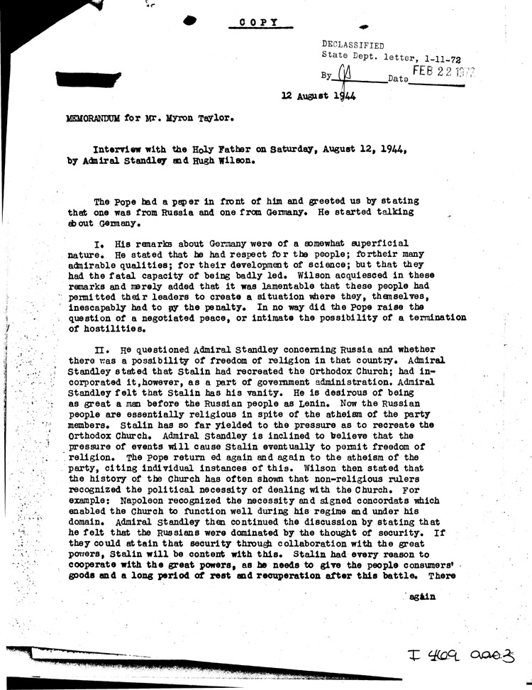 [a469aa03.jpg] - Memorandum for Myron Taylor               8/12/44