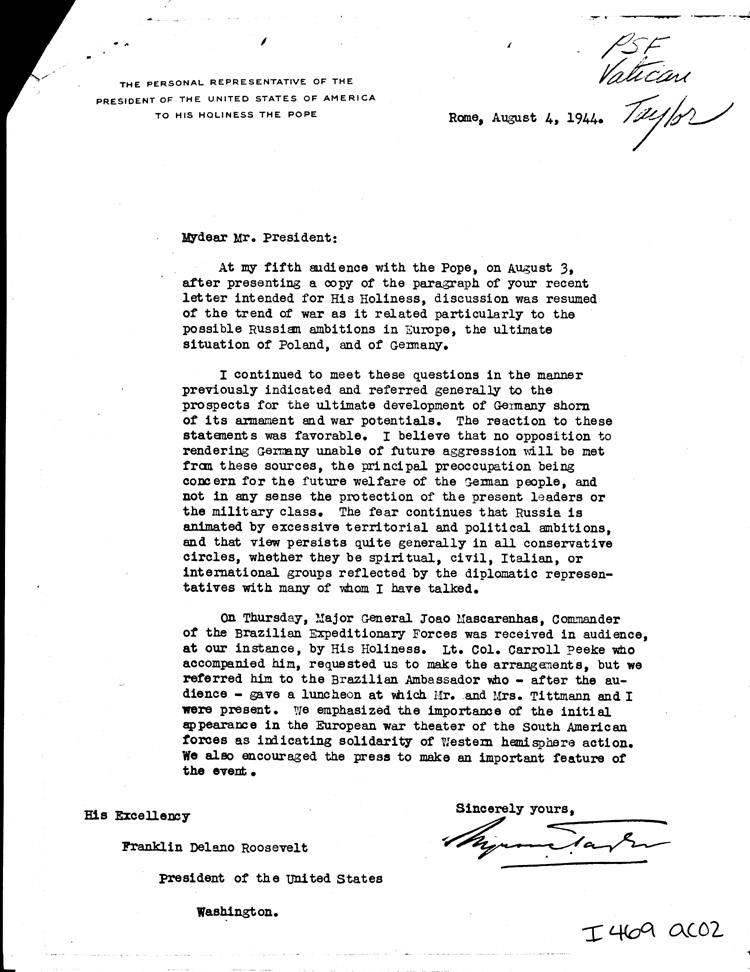 [a469ac02.jpg] - Memo: Taylor --> FDR                    8/4/44