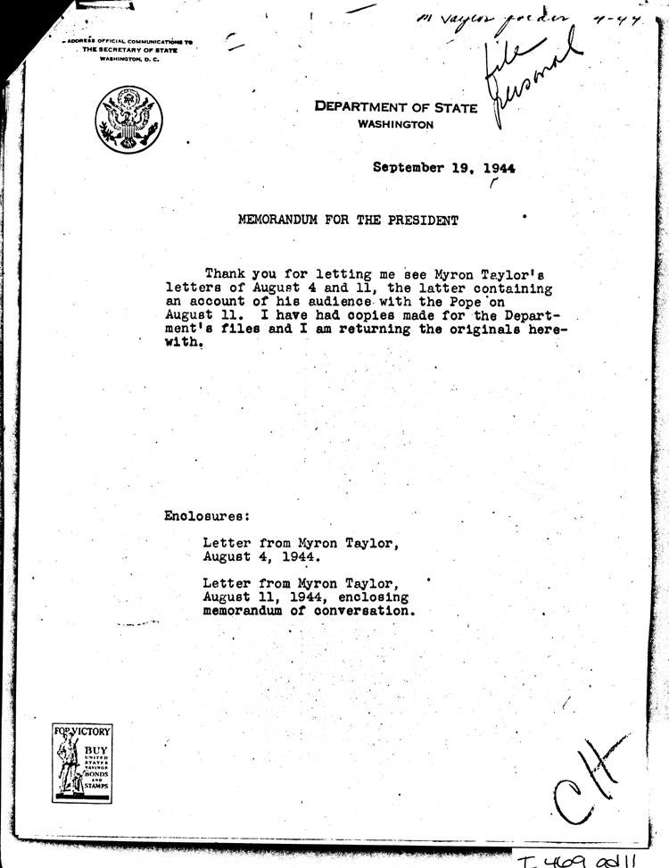 [a469ad11.jpg] - Memo: State Dept--> FDR                    9/19/44