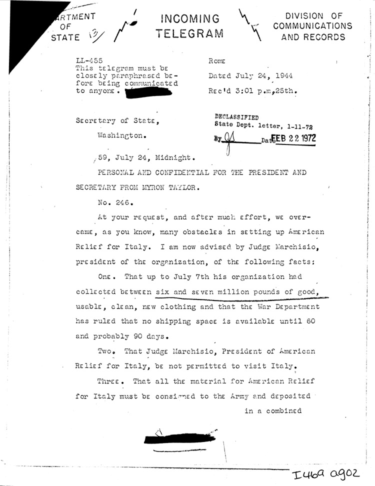 [a469ag02.jpg] - Memo: Kirk --> Sec. State               7/24/44