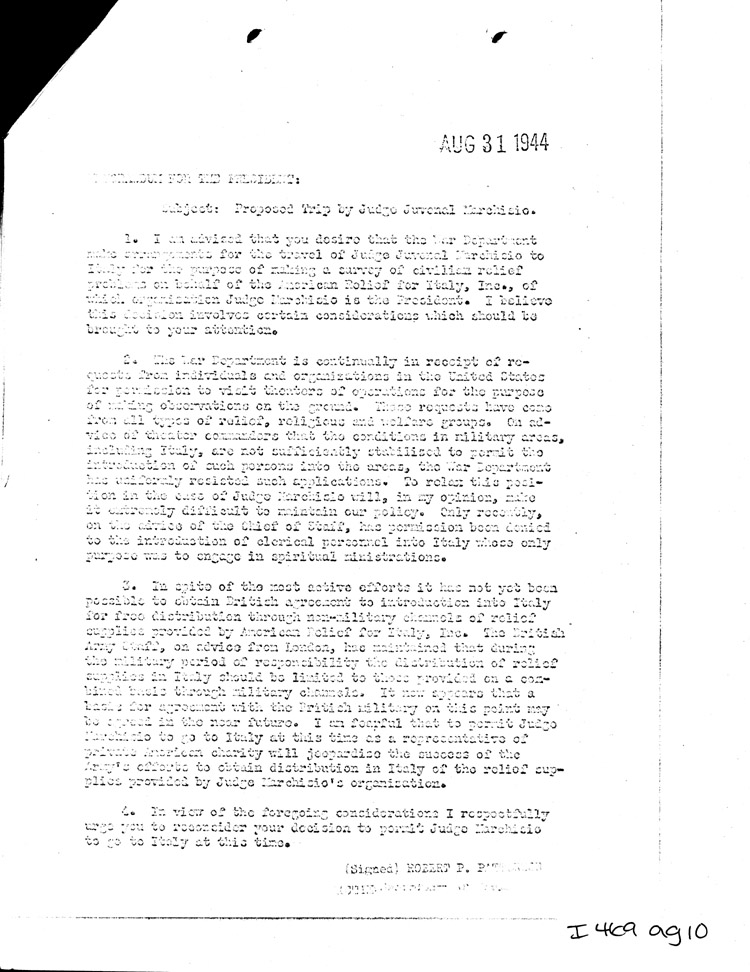 [a469ag10.jpg] - Memo: Patterson --> FDR                    8/31/44