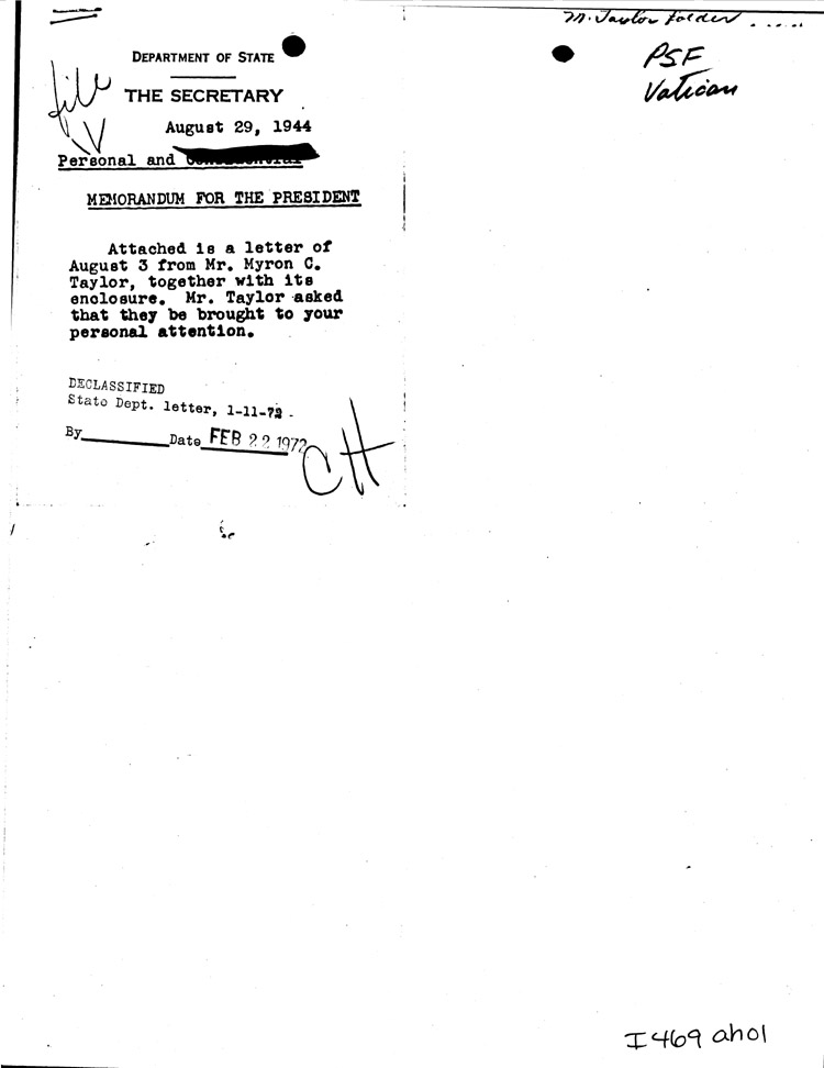 [a469ah01.jpg] - Memo: Department of State --> FDR          8/29/44