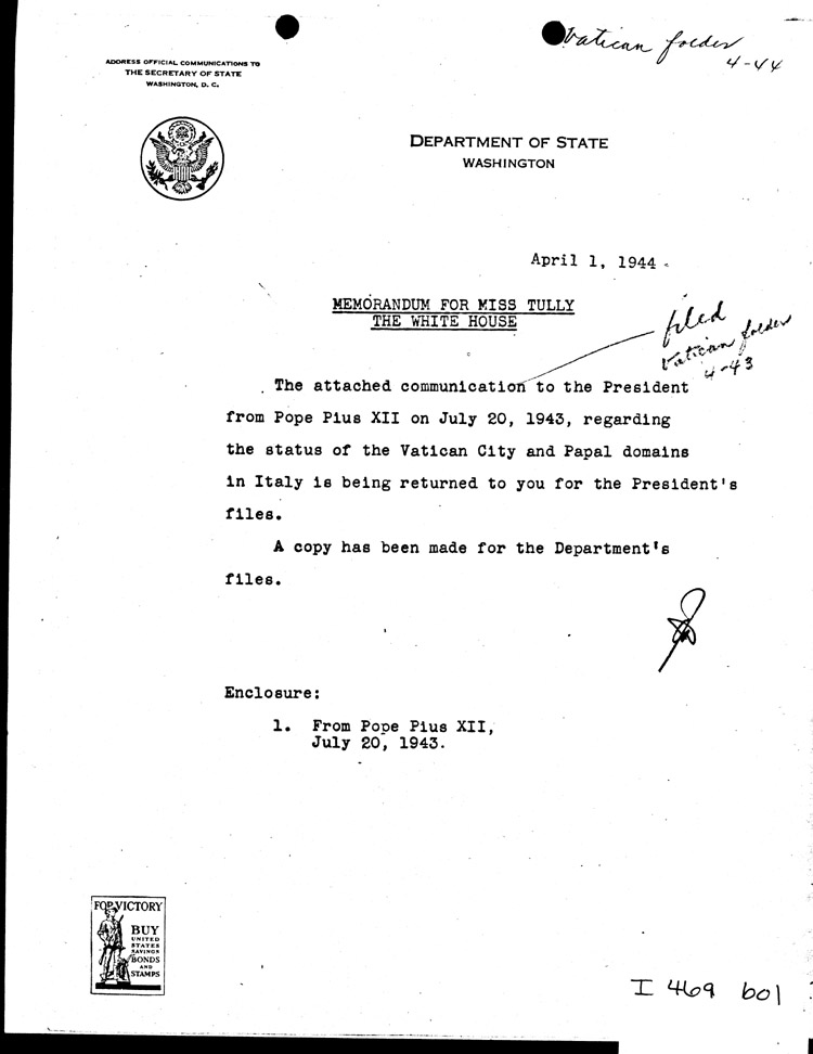 [a469b01.jpg] - Memo: Sec of State-->G. Tully 4/01/44