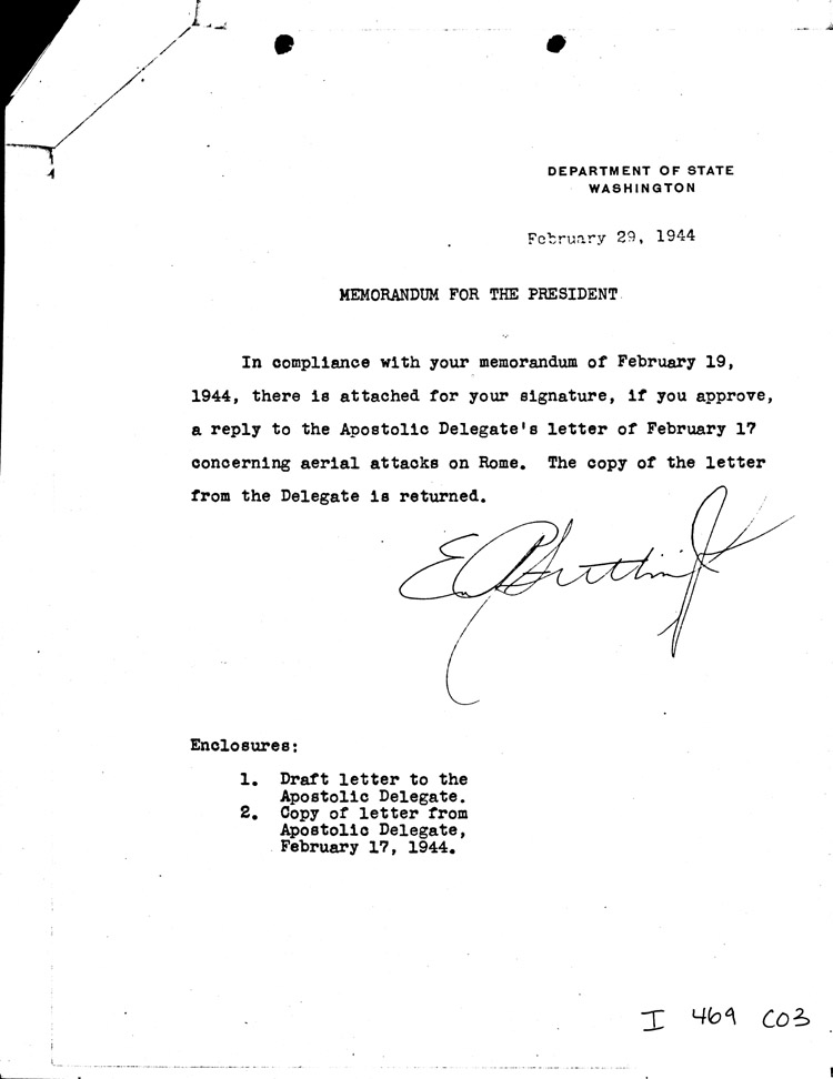 [a469c03.jpg] - Memo: FDR --> Acting Secretary of State 2/19/44