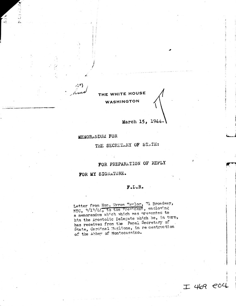 [a469e04.jpg] - Memo: FDR --> Secretary of State 3/15/44