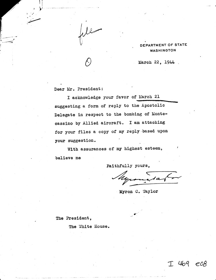 [a469e08.jpg] - Memo: Myron Taylor --> FDR 3/22/44