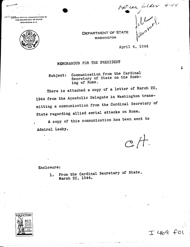 [a469f01.jpg] - Memorandum: Department of State --> FDR 4/04/44