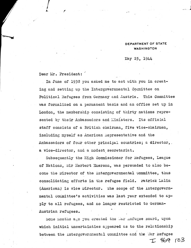 [a469i03.jpg] - Memo: Myron Taylor --> FDR               5/25/44