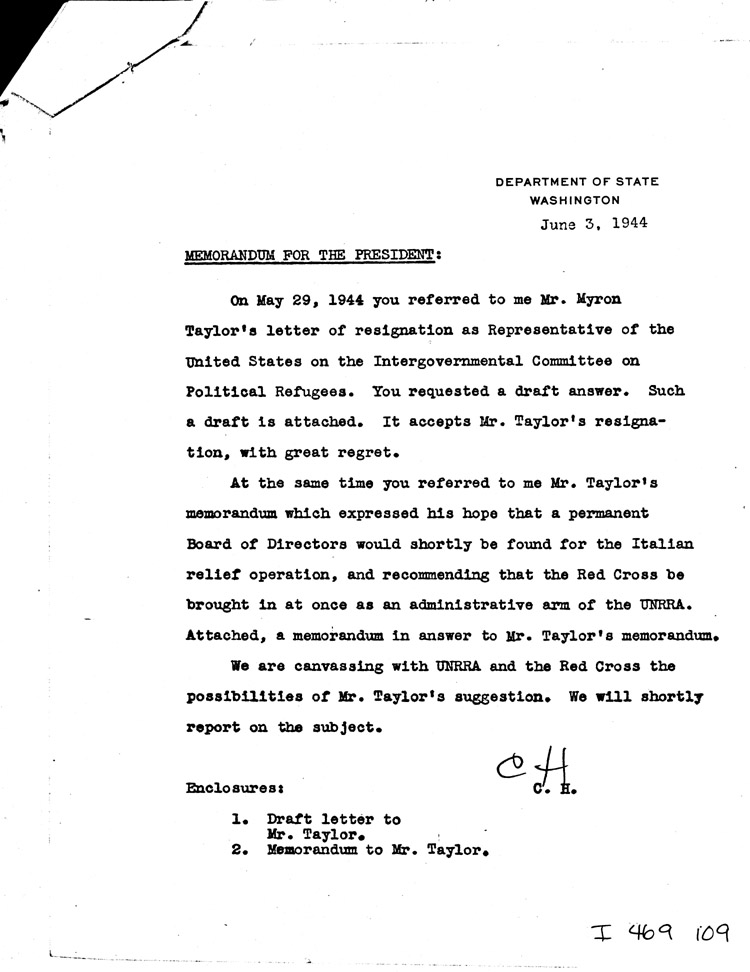 [a469i09.jpg] - Memo: Cordell Hull --> FDR               6/03/44