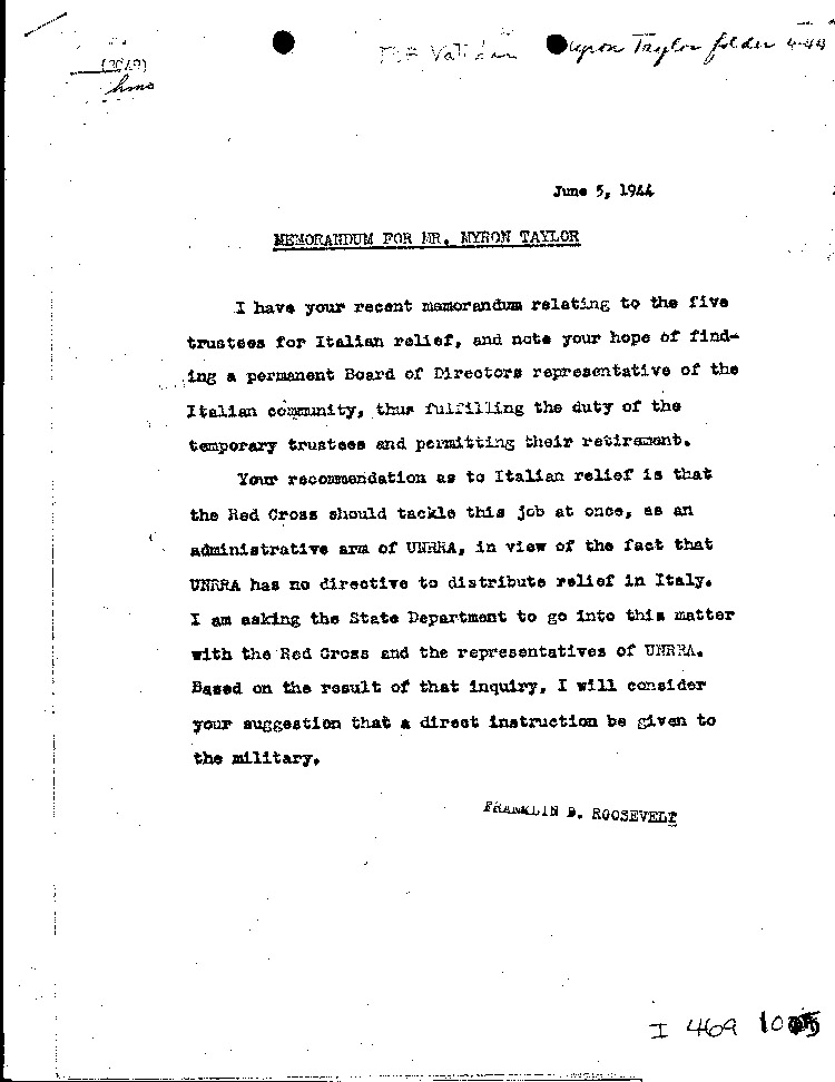 [a469l05.jpg] - Memorandum: FDR --> Secreatary of State     2/21/44