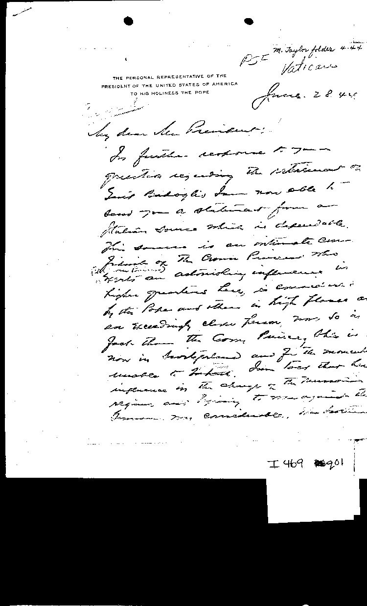 [a469q01.jpg] - Memo: Myron Taylor --> FDR               6/28/44