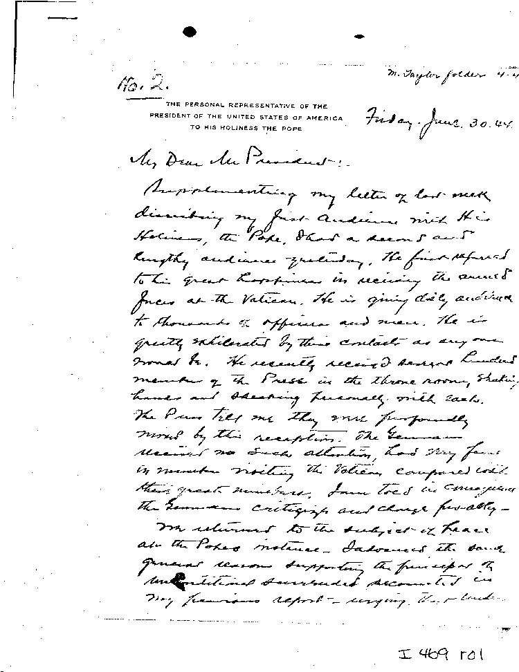 [a469r01.jpg] - Memo: Myron Taylor --> FDR               6/30/44