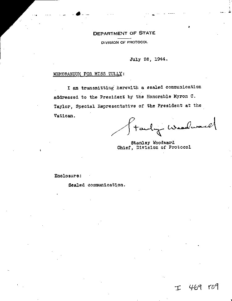 [a469r09.jpg] - Memo: Stanley Woodward --> Miss Tully     6/26/44
