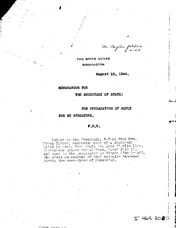 [a469z11.jpg] - Memo: FDR --> Secretary of State          8/18/44