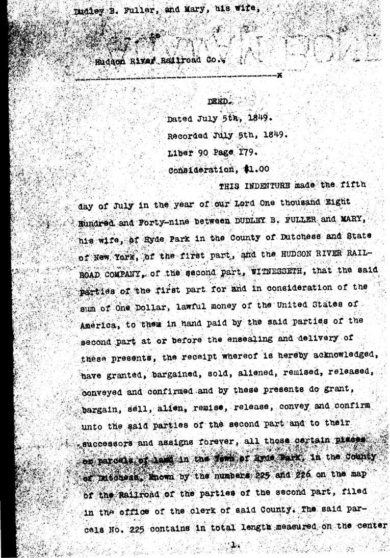 [a901ab01.jpg] - Deed between Dudley fuller and Mary his wife and Hudson river railroad co, July 5, 1849