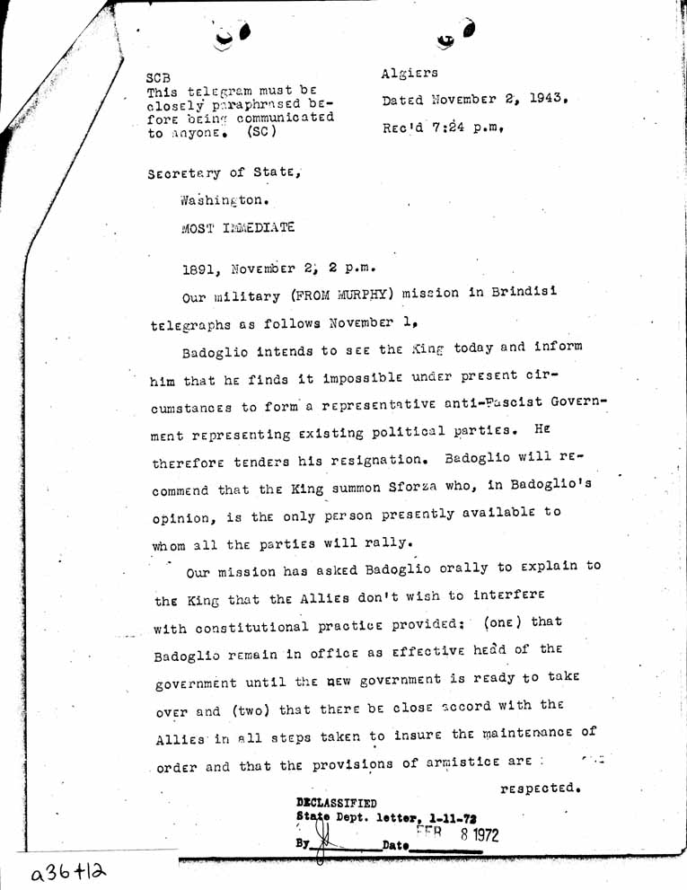 [a36t12.jpg] - Memorandum to The President: Department of State-November 9, 1943