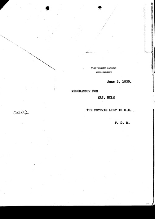 [a304aa02.jpg] - FDR memo for Mrs. Helm 6/3/39