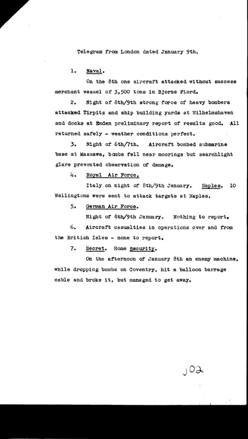 [a316j02.jpg] - Telegram from London regarding military situation 1/9/41