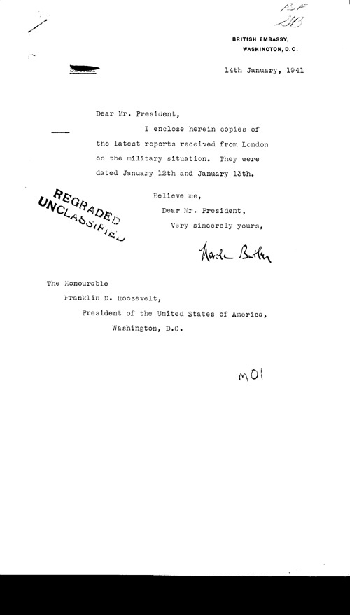 [a316m01.jpg] - Neville Butler --> FDR Letter about military situation 1/14/41