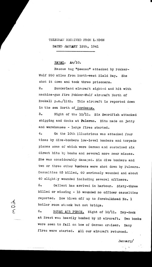 [a316m02.jpg] - Telegram from London regarding military situation 1/12/41