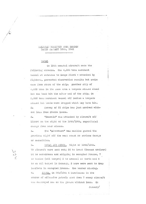 [a316m05.jpg] - Telegram from London regarding military situation 1/13/41