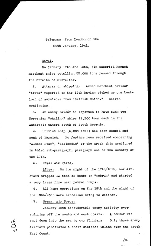 [a316s02.jpg] - Telegram from London regarding military situation 1/20/41