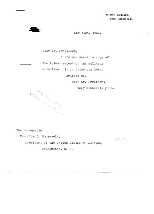 [a320aa01.jpg] - Cover letter; Halifax-->FDR 5/31/41