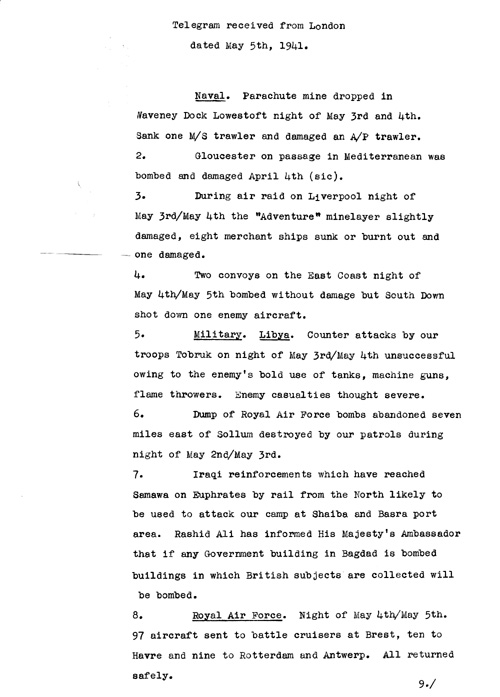 [a320e02.jpg] - Telegram from London on military situation 5/5/41