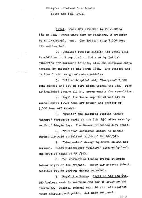 [a320f02.jpg] - Telegram from London on military situation 5/6/41